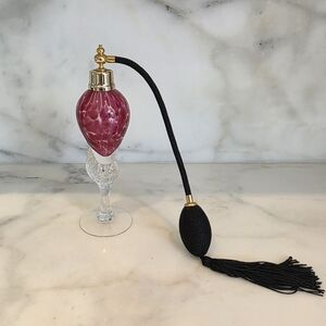 Vintage Art Glass Perfume Atomizer Cranberry Pink Gold Tassel Decor
